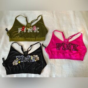 PINK Victoria's Secret Olive, Black, and Hot Pink Sports Bras (3 TOTAL)
